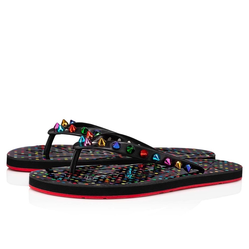 Women’s Christian Louboutin Flip Flops Spikes Black/Multi